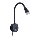 thumbnail image 1 of Lámpara de lectura de pared LED Aplique de luz de lectura Cuello de cisne flexible Lámpara de interruptor táctil regulable de 3 W con puerto de carga USB y cable Luces de pared junto a la cama, 1 of 5