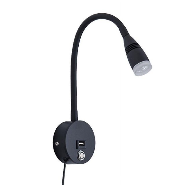 Lámpara de lectura de pared LED Aplique de luz de lectura Cuello de cisne flexible Lámpara de interruptor táctil regulable de 3 W con puerto de carga USB y cable Luces de pared junto a la cama