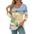 thumbnail image 6 of JTZGDY 3/4 Sleeve U Neck Tops for Women Dressy Casual Boho Floral Printed Summer Graphic Tunic T-Shirts Loose Lightweight Cotton Pullover Blouse Multicolor#01 S, 6 of 10