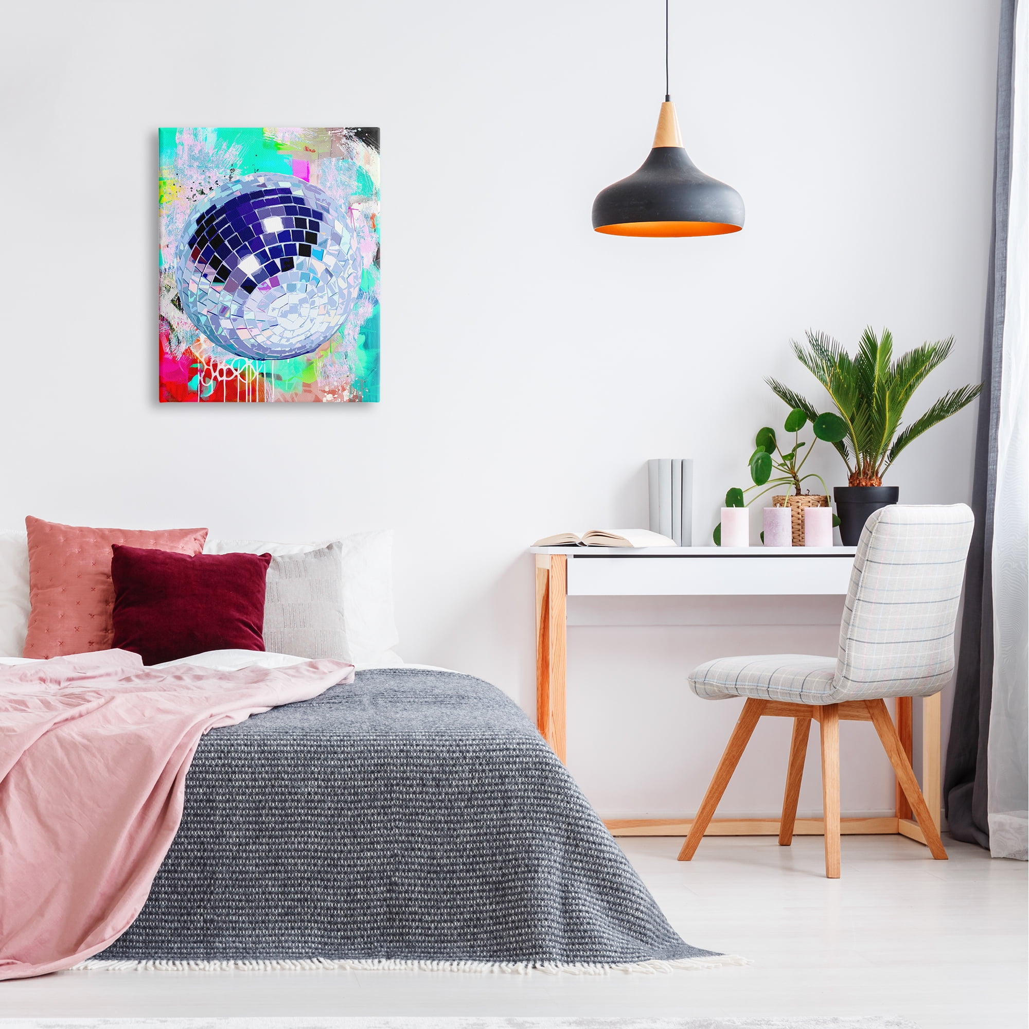 Stupell Industries Disco Ball on Graffiti Abstract Painting Gallery Wrapped Canvas Print Wall Art, 24 x 30