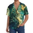 thumbnail image 7 of Lsque Turquoise Golden Swirl print Men's Cuban Collar Short Sleeve Shirt Summer Beachwear Casual Button Down Fashionable Vacation Leisure Shirt-Large, 7 of 7