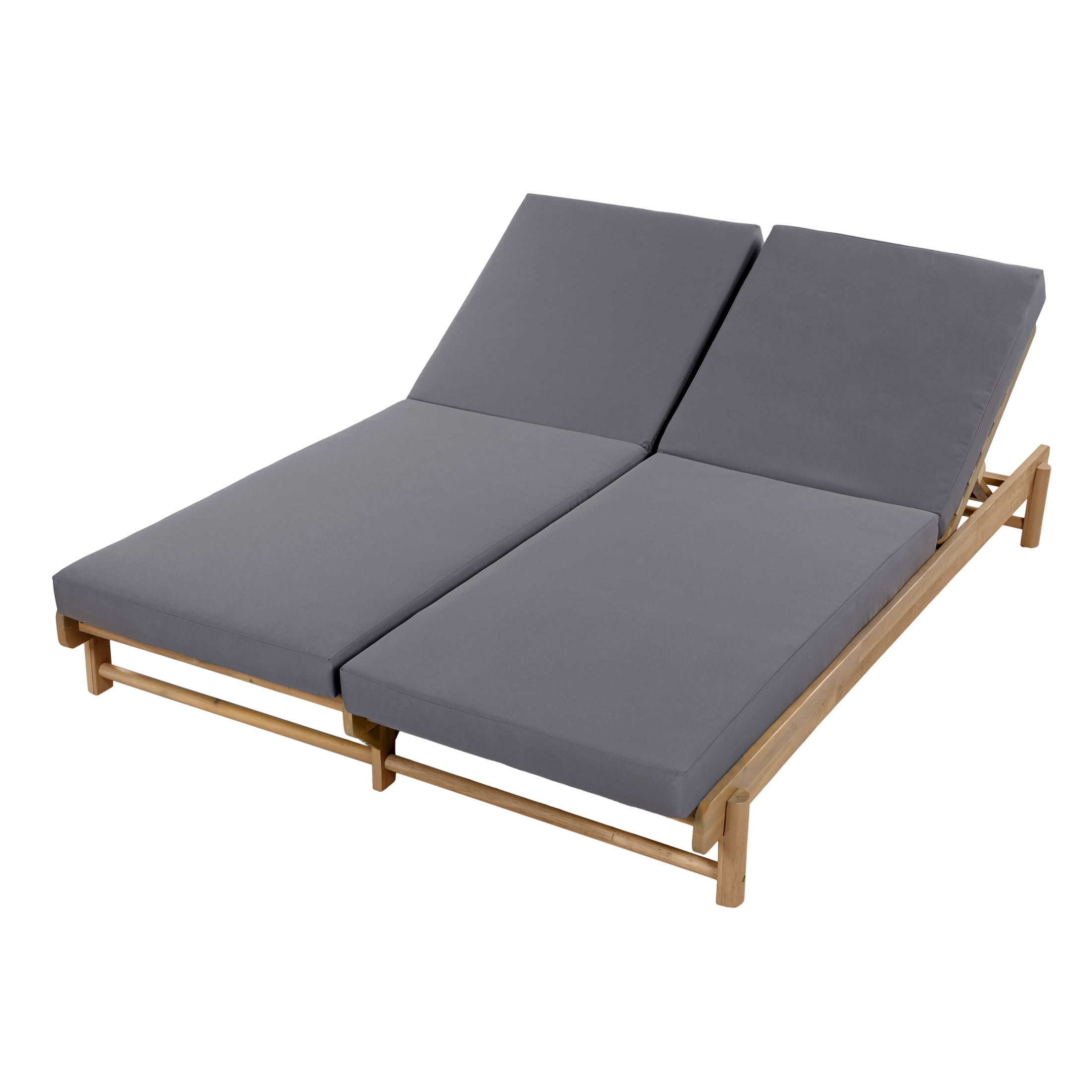 Christopher Knight Home Outdoor Adjustable Double Chaise Lounge with Cushions, Light Teak + Dark Gray
