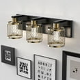 thumbnail image 5 of LIGHTINN 3-Light Bathroom Light Fixtures over Mirror, Vintage Bathroom Wall Lamp with Meshy Lantern Design Lampshade, Brushed Bronze, E26 Bulb Base, 5 of 6