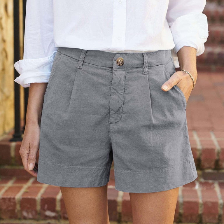 TTUHYWXI Women's Mid-Rise 5 Inch Inseam Khaki Short Dressy Casual