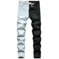 thumbnail image 2 of TAIAOJING Men's Drawstring Linen Pants Fashion Street Hop Jeans Patchwork Skinny Stretch Casual Straight Denim Pants With Pockets, 2 of 9