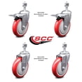 thumbnail image 2 of 5 Inch SS Red Polyurethane ½ Inch Threaded Stem Caster Set 2 Total Lock Brake, 2 of 2