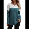 thumbnail image 3 of Camisetas de Punto Gofre para Mujer, Camisetas de Larga con Bloques de Color y Detalle de Botones, Túnicas Verde Pavo Real XL, 3 of 10