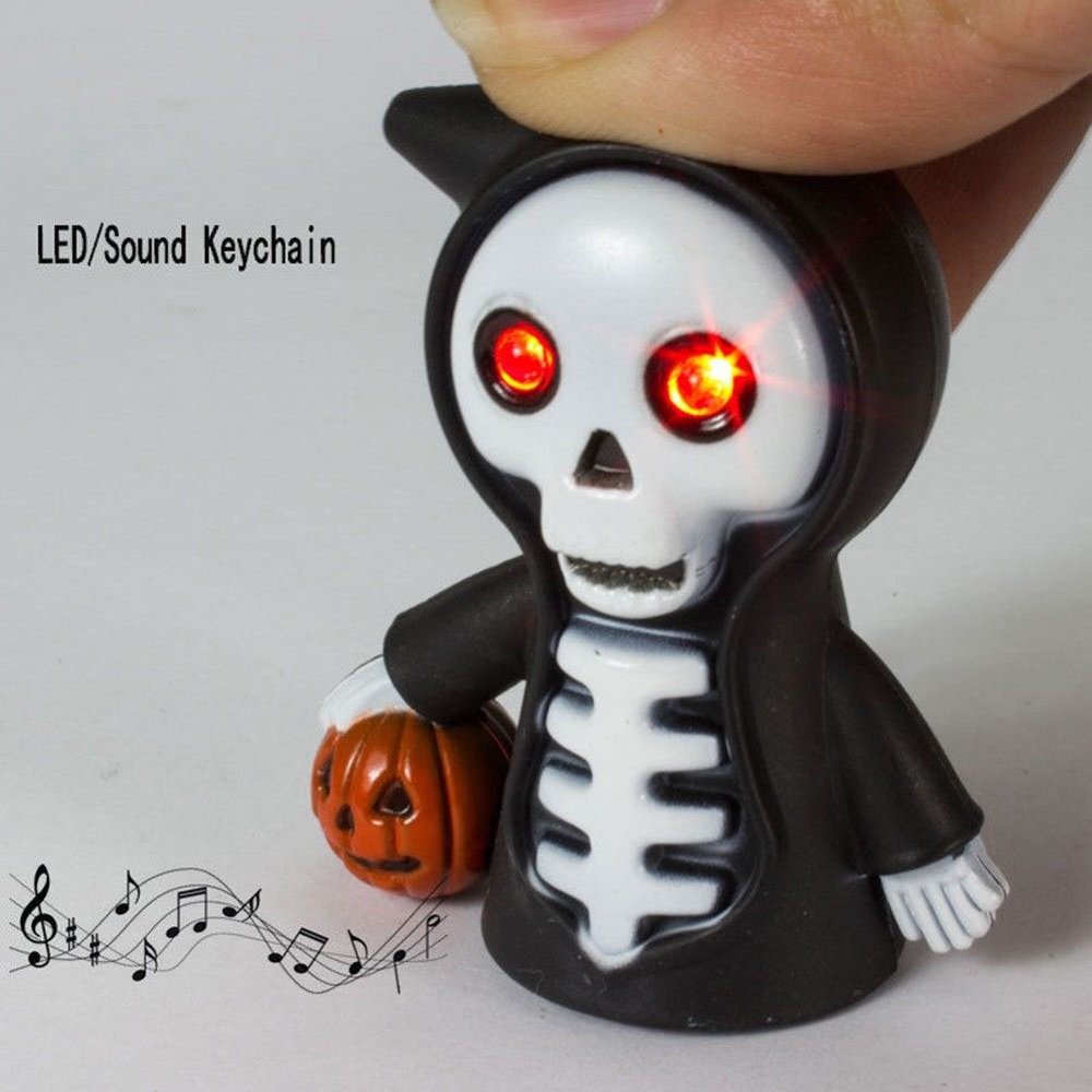 Halloween Scary Skull LED Light & Sound Key Ring Keychain Death Ghost