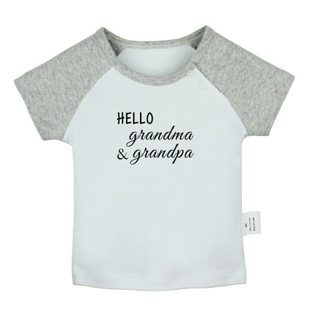 

Hello Grandma and Grandpa Pregnancy Announcement T shirt For Baby Newborn Babies T-shirts Infant Tops 0-24M Kids Graphic Tees Clothing (Short Gray Raglan T-shirt 18-24 Months)