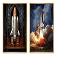 thumbnail image 2 of Designart "Reverent Rocketship I" Rocketship Framed Wall Art Set Of 2 - Coral Transportation Framed Canvas Set For Living Room Decor, 2 of 6
