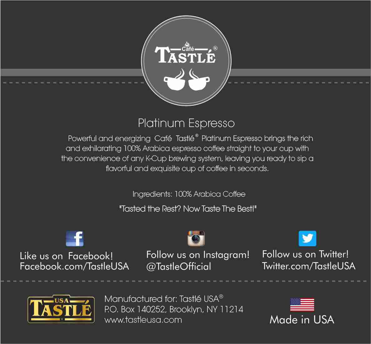 Cafe Tastle Platinum Espresso Roast Single Serve Coffee, 72 Count