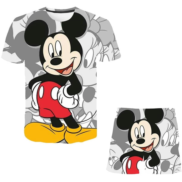 Baby Mickey Mouse Sets Girls Fashion Disney Suits Summer Short Sleeve Tops Tees+Short Trousers 2pcs/Outfits Clothing 1-14 Years14T Gao Jinjia LED