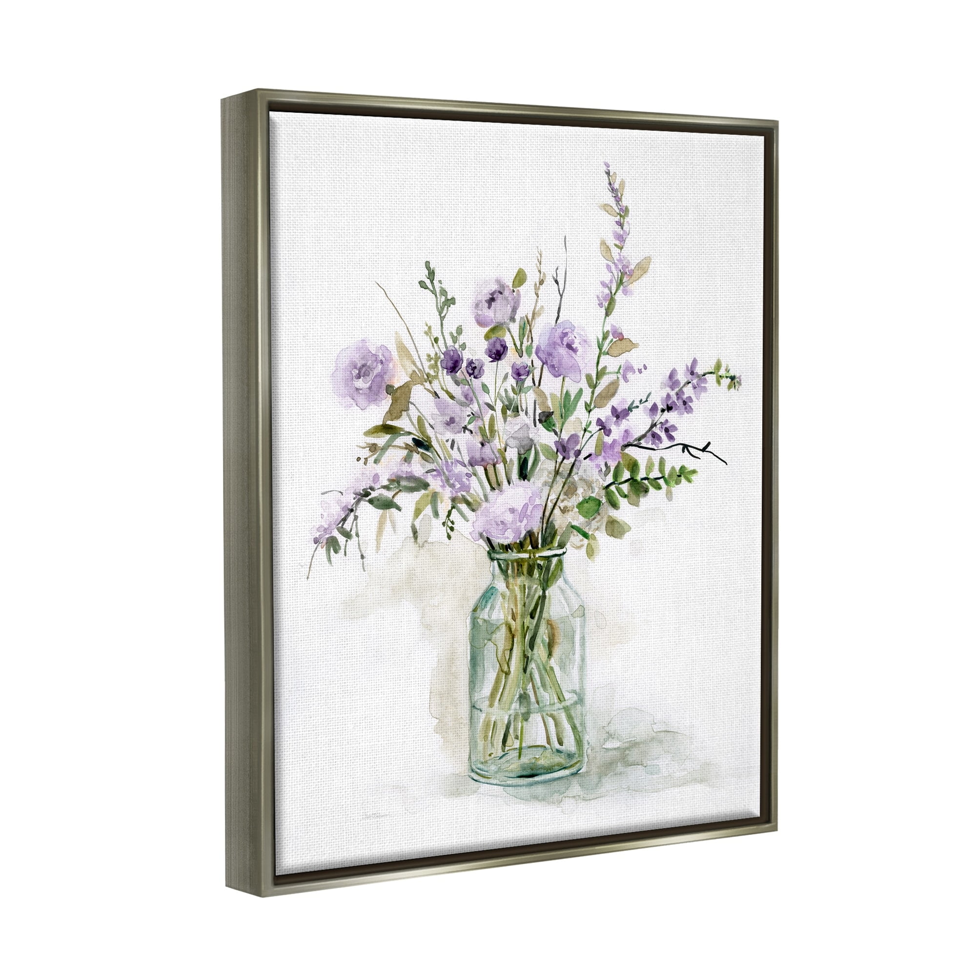 Stupell Industries Dainty Lavender Blooms Arrangement Classic Glass Vase Graphic Art Luster Gray Floating Framed Canvas Print Wall Art, Design by Carol Robinson