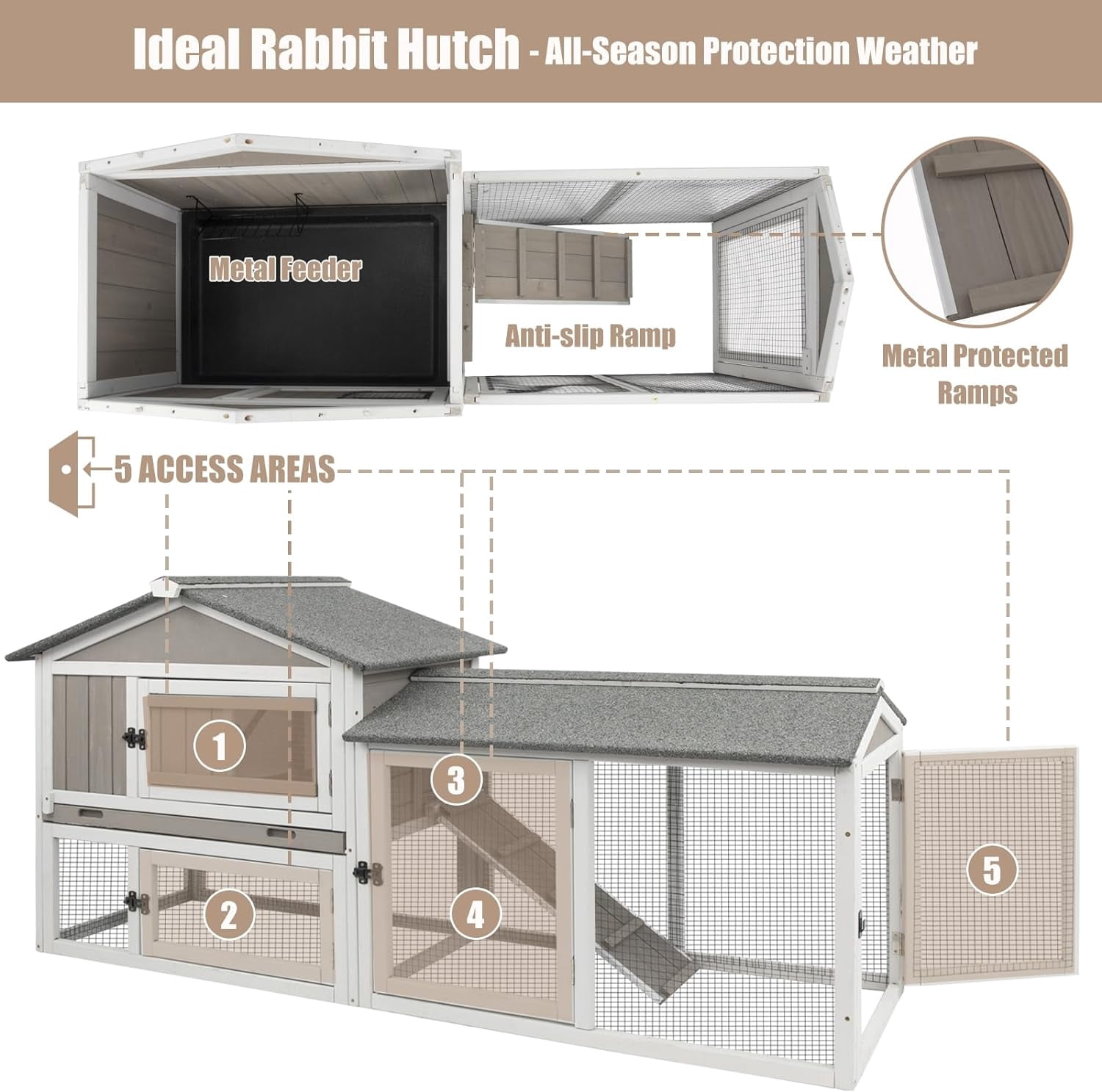 Gowoodhut Rabbit Hutch Indoor Outdoor 57 "L Bunny Hutch with Pull Out Tray