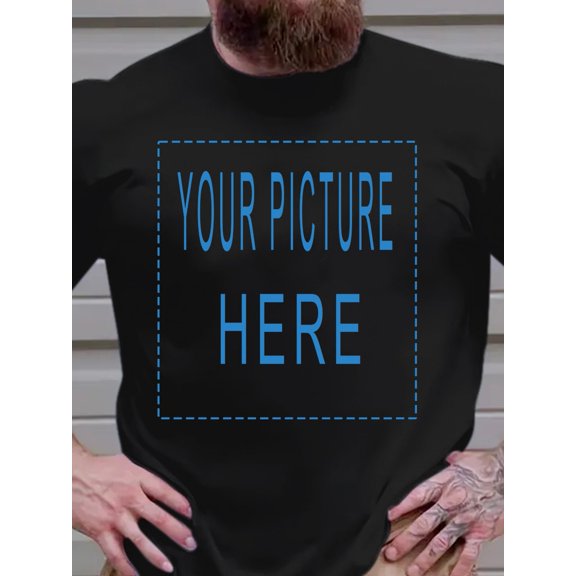 Men's Plus Size Customizable Print T-Shirt - Light Gray, Stretch Fabric, Round Neck, Short Sleeve, Casual Summer Tee, Custom T Shirt, PLUS SIZE