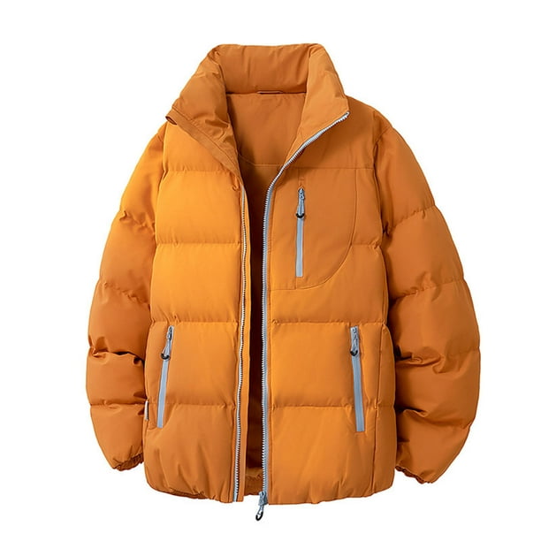 Ceisia Men's casual solid color warm stand collar zipper coat Gift pocket long sleeve outerwear