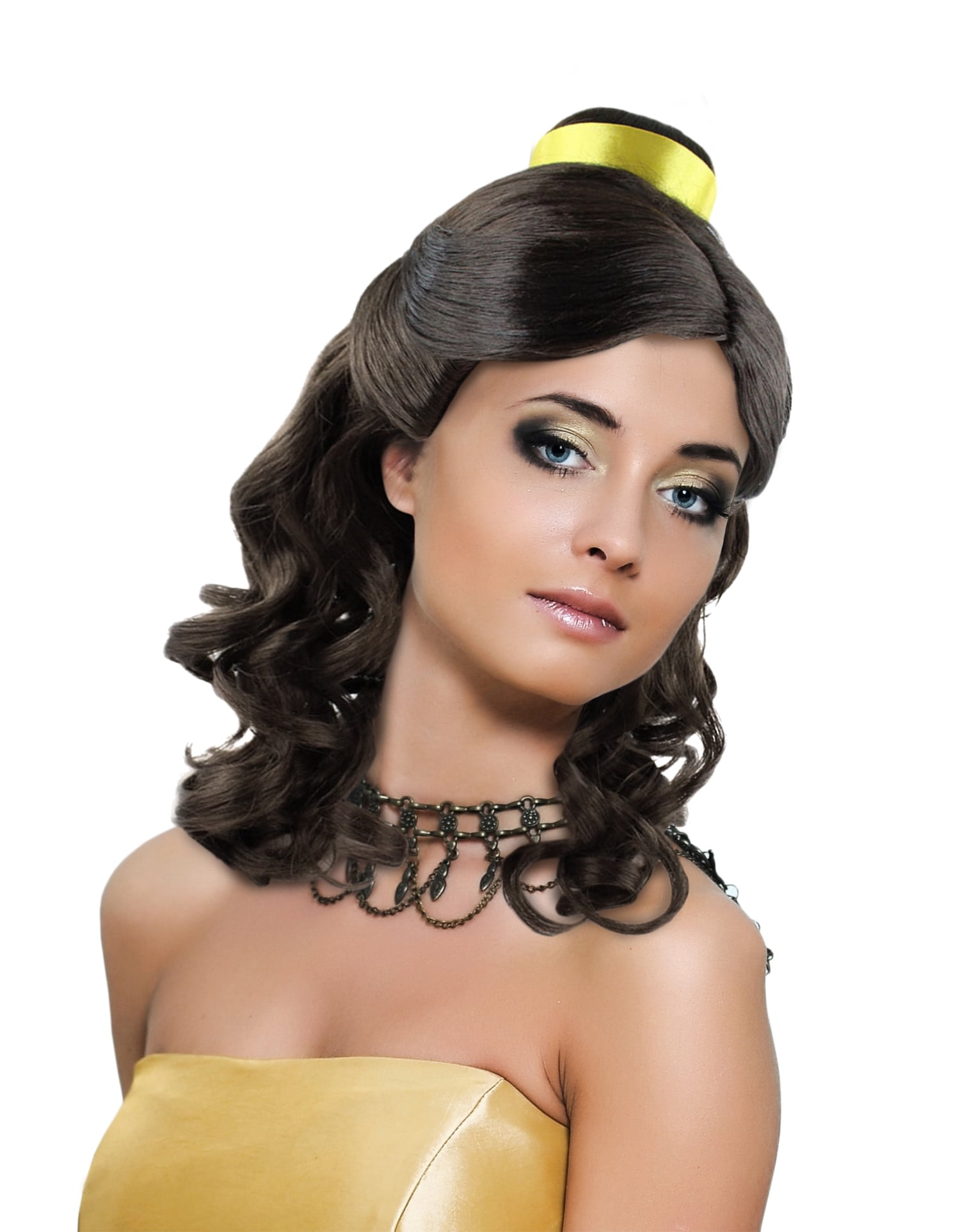 Princess Belle Wig Long Curly Wave Hair with Ribbon for Cosplay Costume  Party Dress Up Halloween (Dark Brown) 