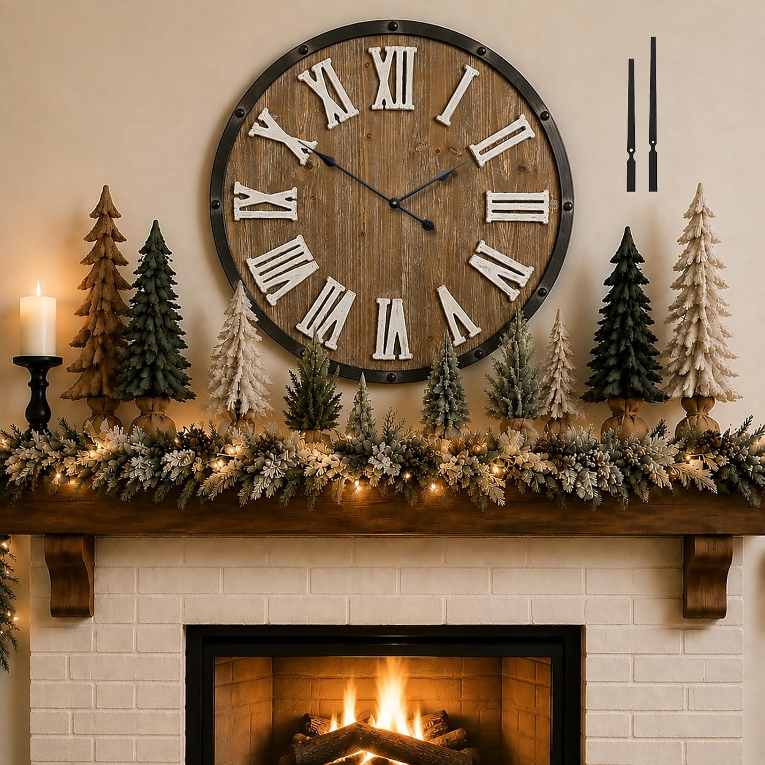 Oversized 30 Farmhouse Wall Clock, Rustic Wood Round Timepiece with Raised Roman Numerals, Black Metal Frame, Silent Quartz, Durable & Easy-to-Clean, Living Room & Entryway Decor (Weathered Brown)