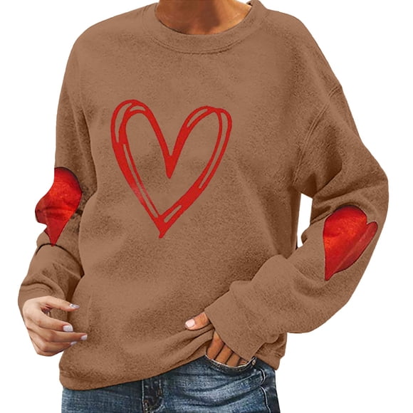 Brown Womens Tops Women's Long Sleeve Valentine's Day Love Print Casual T Shirt Top Going Out Tops for Women