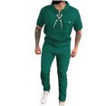 thumbnail image 1 of Conjunto Corto de Hombres 2 Piezas Trajes de Moda Color Sólido Manga Corta Turndown Collar Conjunto, Traje de Ocio con Cordón de Bolsillo, 1 of 5