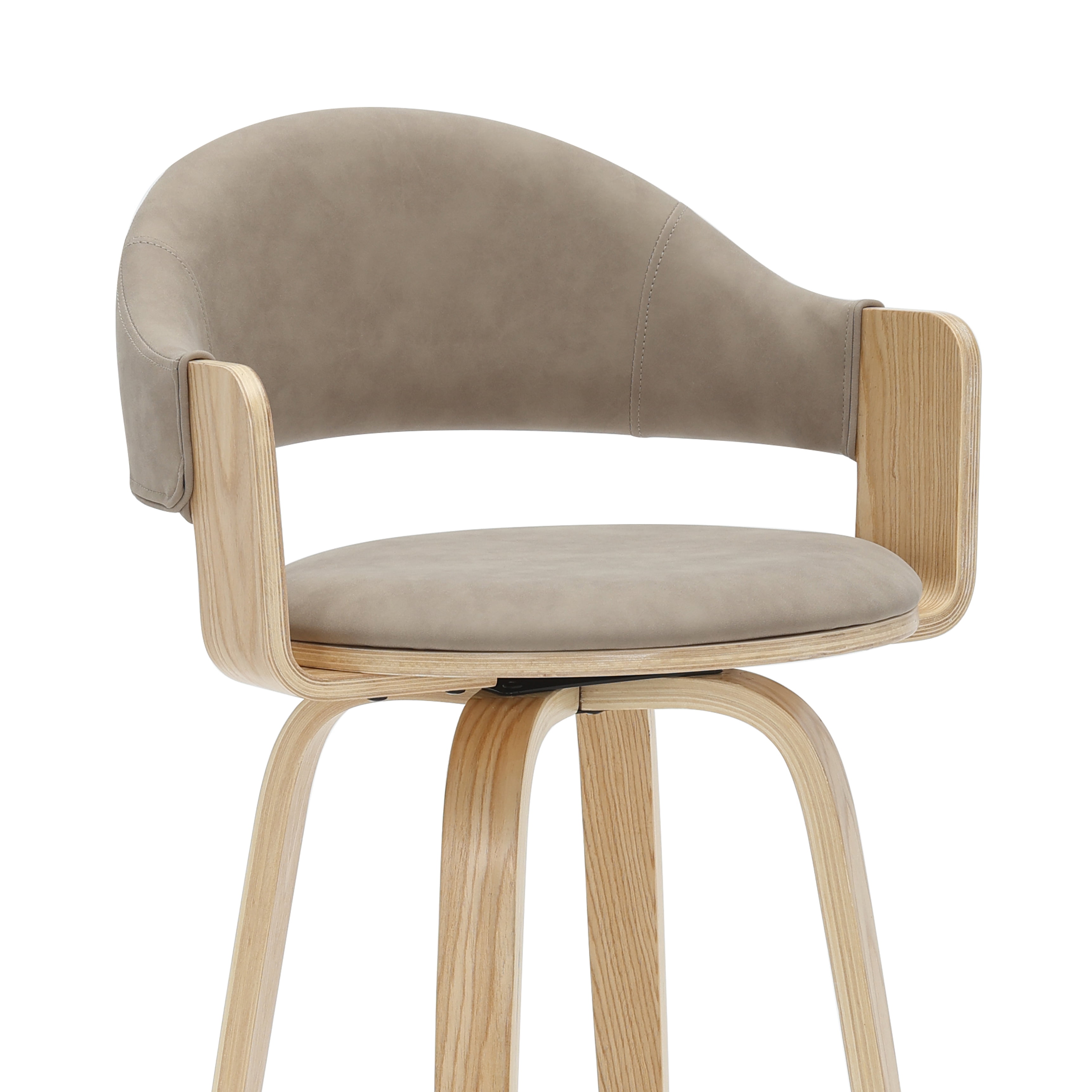 Daxton 40 in. H Swivel Bar Height Vintage Taupe Round Back Wood Bar Stool with Faux Leather Seat Set of 2
