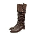 thumbnail image 2 of Roncen Women's Fashion Casual Riding Boots - Chunky Heel French Pointed Toe Mid-Calf Fleece Lined High Shaft Boots with Crinkle Stacked Design for Winter Comfort, 2 of 5