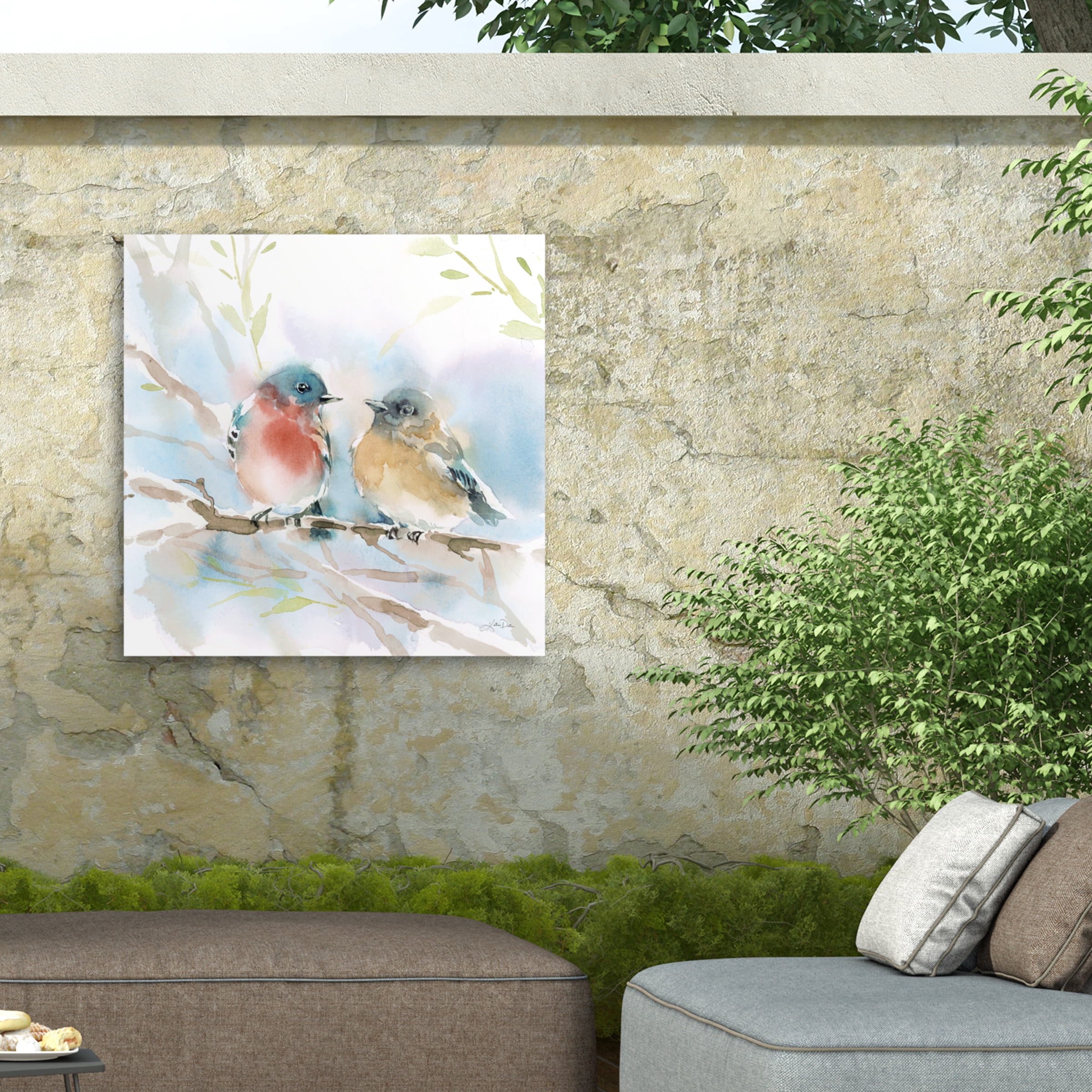 Katrina Pete 'Bluebird Pair in Spring' Outdoor Canvas 24x16