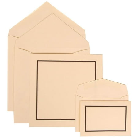 JAM Paper Wedding Invitation Combo Set - 1 Large & 1 Small - Black and Blue Border Set, Ivory Card with Ivory Envelope -100/pack