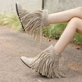 thumbnail image 4 of Mepaouo Women's Western Cowboy Cowgirl Boots Fringe Tassel Block Heel Ankle Boots Suede Riding Shoes, 4 of 7