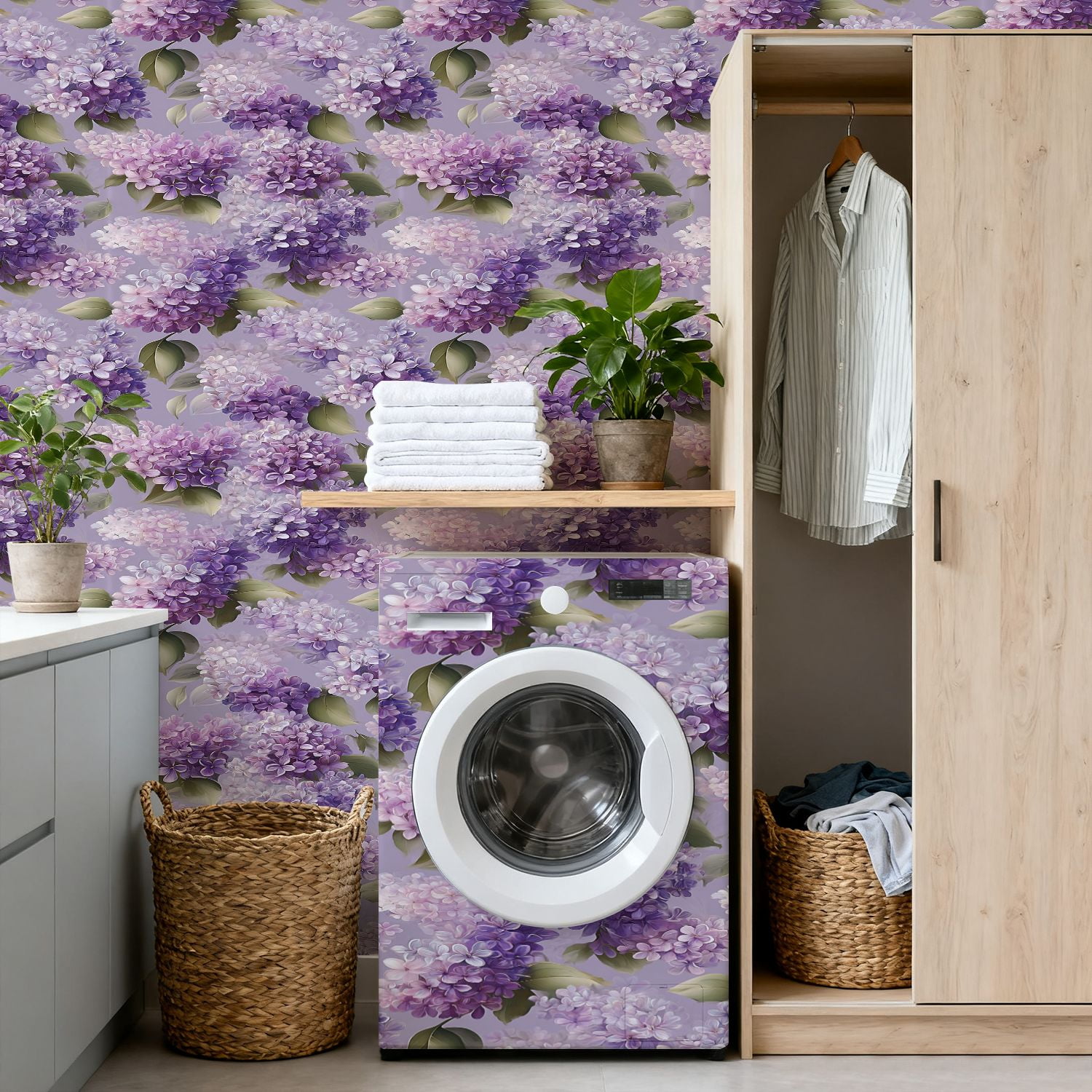 Flower Peel and Stick Wallpaper 17.7in x 9.8ft Lilac Floral Purple White Blossoms Soft Lavender Contact Paper Vinyl Waterproof Self Adhesive Wall Paper for Bedroom Shelf Cabinet Renter Friendly