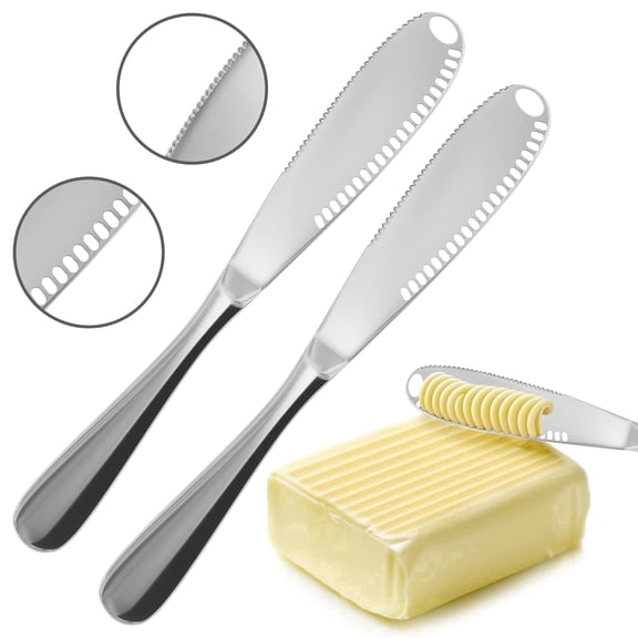 Butter spreader, stainless steel butter knife, 3-in-1 kitchen knife, slicer/spreader with serrated edges, for cutting and spreading butter, cheese and jam.