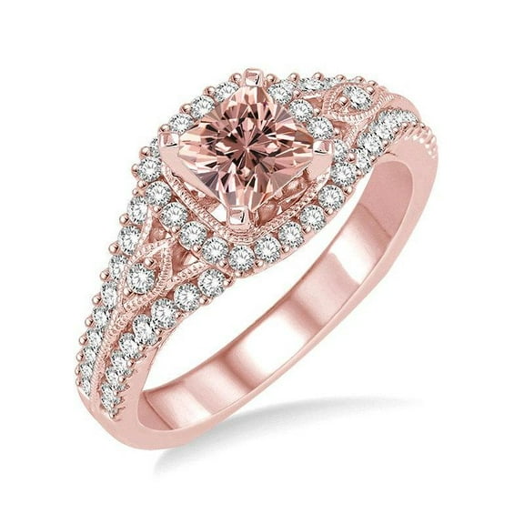 Designer 1.50 Carat Princess Morganite and Diamond Engagement Ring in 14k Rose Gold morganite & diamond engagement ring