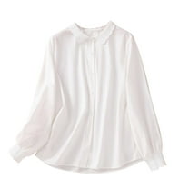 XuJwPNcy Women's Tops Long Sleeve Shirts Collared V Neck Button down Shirts Trendy Cute Blouses for Womens