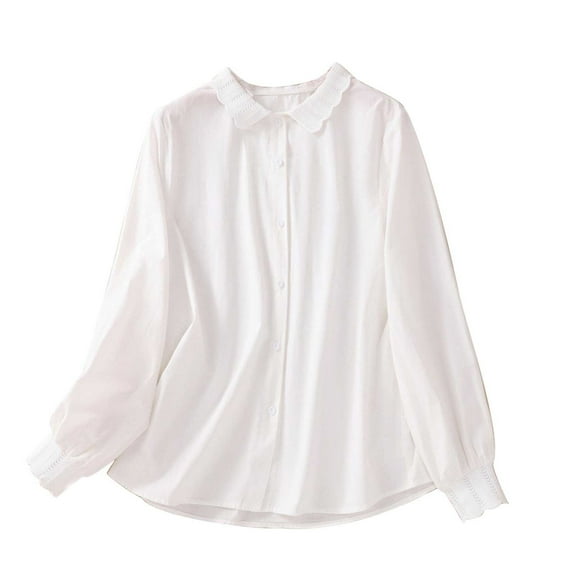 XuJwPNcy Women's Tops Long Sleeve Shirts Collared V Neck Button down Shirts Trendy Cute Blouses for Womens