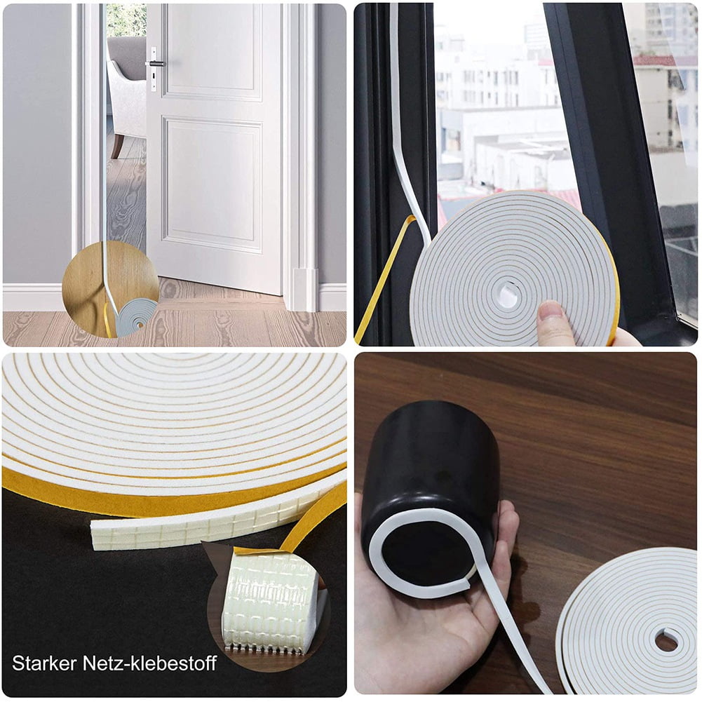 Self Adhesive Foam Tape Door Window Seal Door Draught Excluder Weatherstripping, 6mm Wide X 3mm Thick 3 Pcs Each White