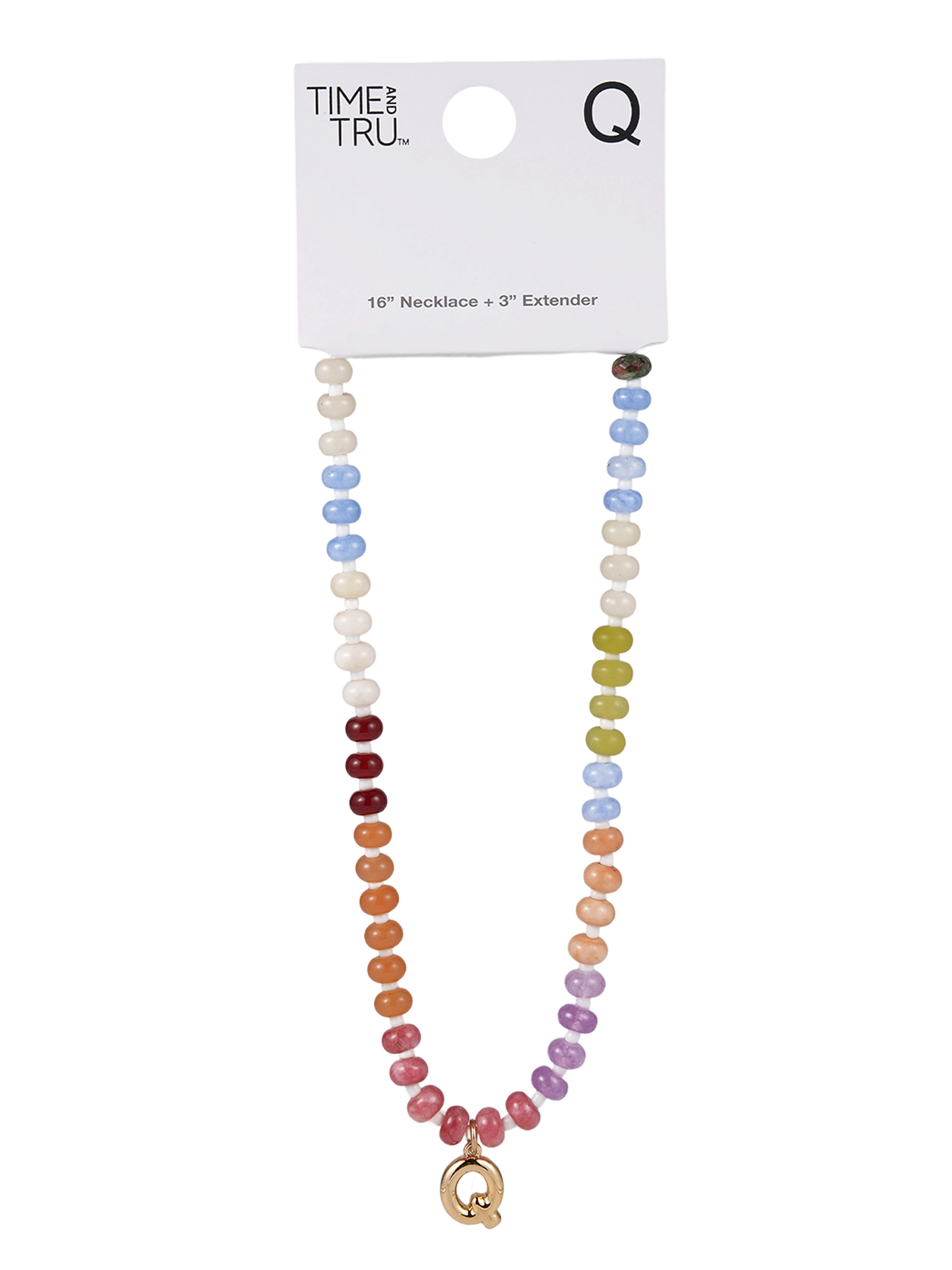 Time and Tru Goldtone Multicolored Bead Initial "Q" Necklace