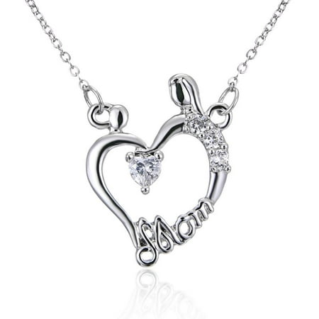 Mom's Love Heart Crystal Pendant Necklace Jewelry Best