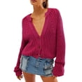 thumbnail image 1 of FAROOT Cardigans Courts pour Femmes, Couleur Unie, Tricotés, 1 of 5