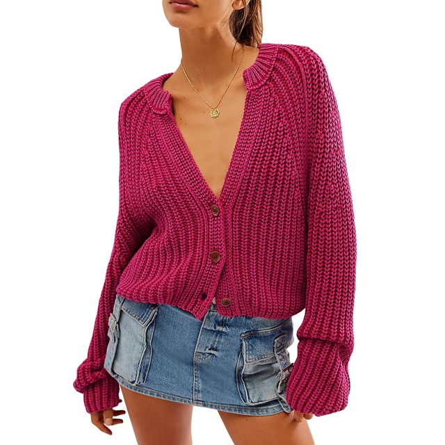 FAROOT Cardigans Courts pour Femmes, Couleur Unie, Tricotés