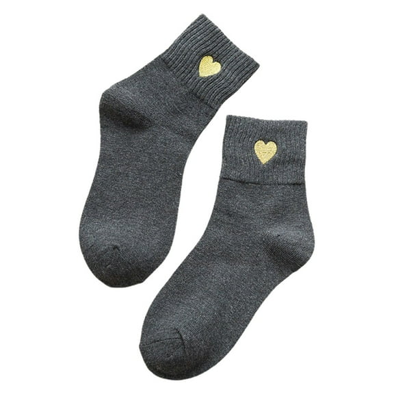 Fgnfyis Womens Fashion Solid Gold Short Socks for Women Embroidered Mid Calf Socks Cute Heart Design Dark Gray
