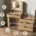 thumbnail image 4 of FANRAL 57" Fluted Vanity Dresser Combo with Lighted Mirror,RGB Adjustable Lighting & 8 Drawers,Mid-Century Modern Dressing Table with Built-in Charging Station for Bedroom,Natural Oak Vanity, 4 of 8