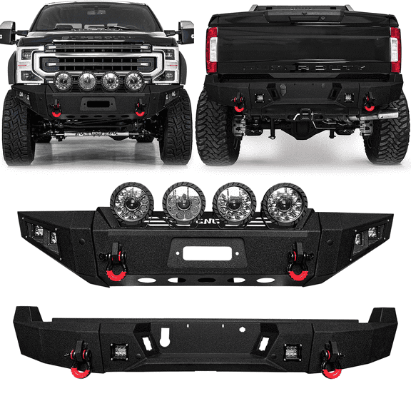 TIOYAR For 2017-2022 Ford F250/F350/F450 Steel New Front and Rear Bumper W/Winch Plate&Lights (Black Texture)