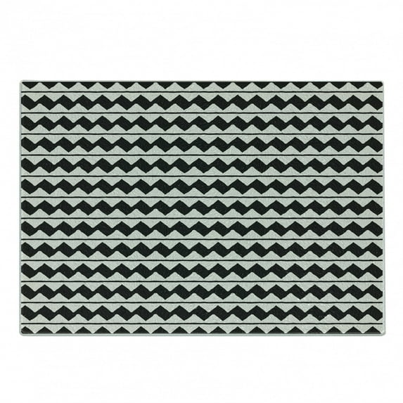 Abstract Cutting Board, Geometrical Retro Grunge Zigzags and Lines Pattern Breeze, Decorative Tempered Glass Cutting and Serving Board, in 3 Sizes, by Ambesonne