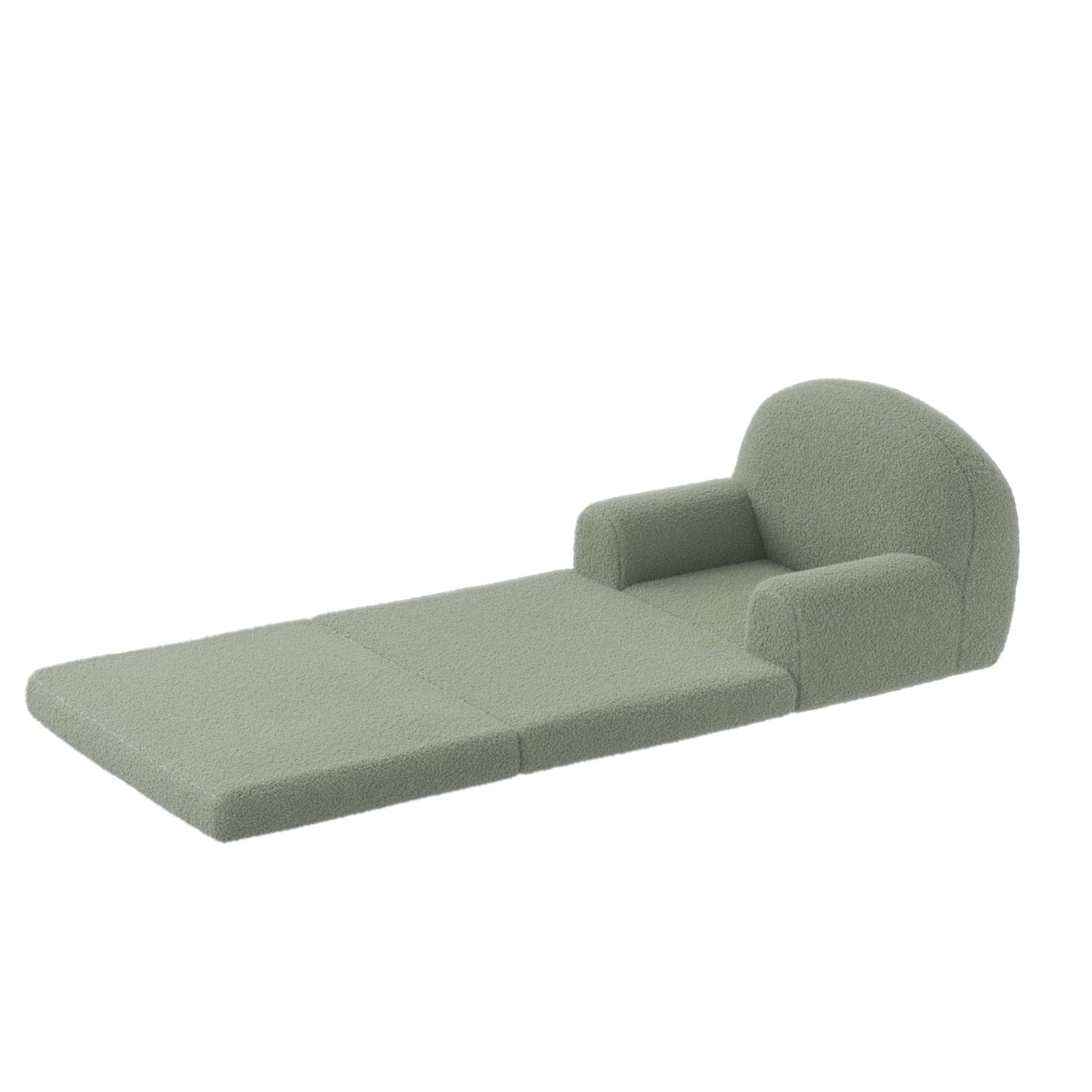 Luku Kids Convertible Sofa Chair – Soft Fold Out Toddler Couch Lounger, Washable Teddy Fleece, Comfy Kids Sofa Bed for Playroom or Nursery