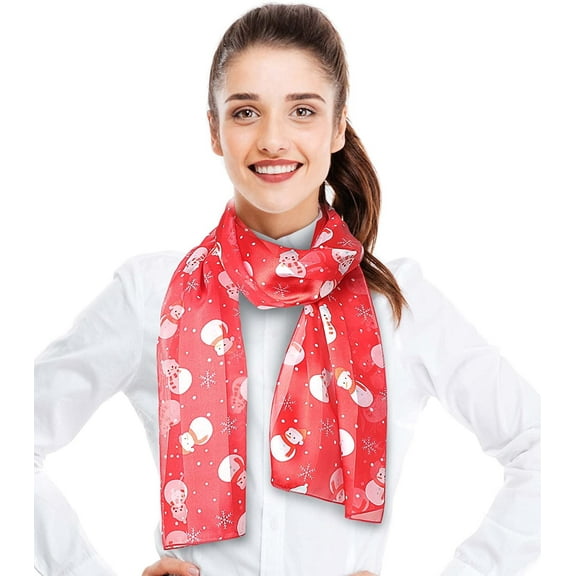 CBC Crown Women's Lightweight Bubbly Snowman Printed Christmas Themed Silk Feeling 13" x 60" Scarf