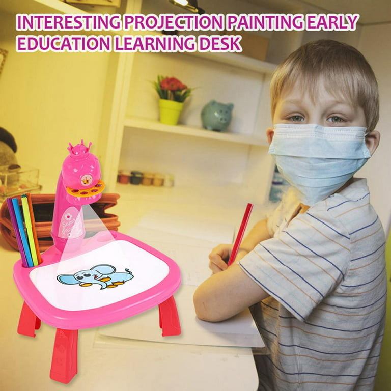 Kids Drawing Projector Painting Table Set, Child Learning Painting Desk  with Smart Projector with Light Music for Help Kids Trace and Draw