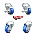 thumbnail image 2 of 3.5 Inch Blue Polyurethane Wheel Swivel Bolt Hole Caster Set with 2 Brake SCC, 2 of 2