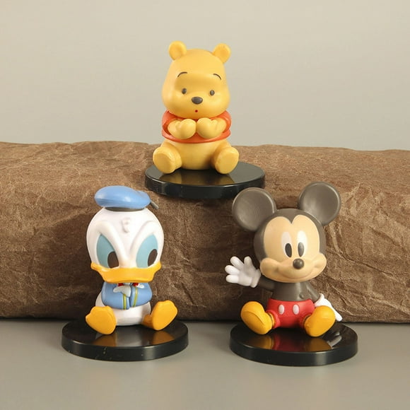 3Pcs/Set Disney Cartoon Anime Donald Duck Mickey Winnie the Pooh Figure Model Cake Ornament Kids Toys Gift