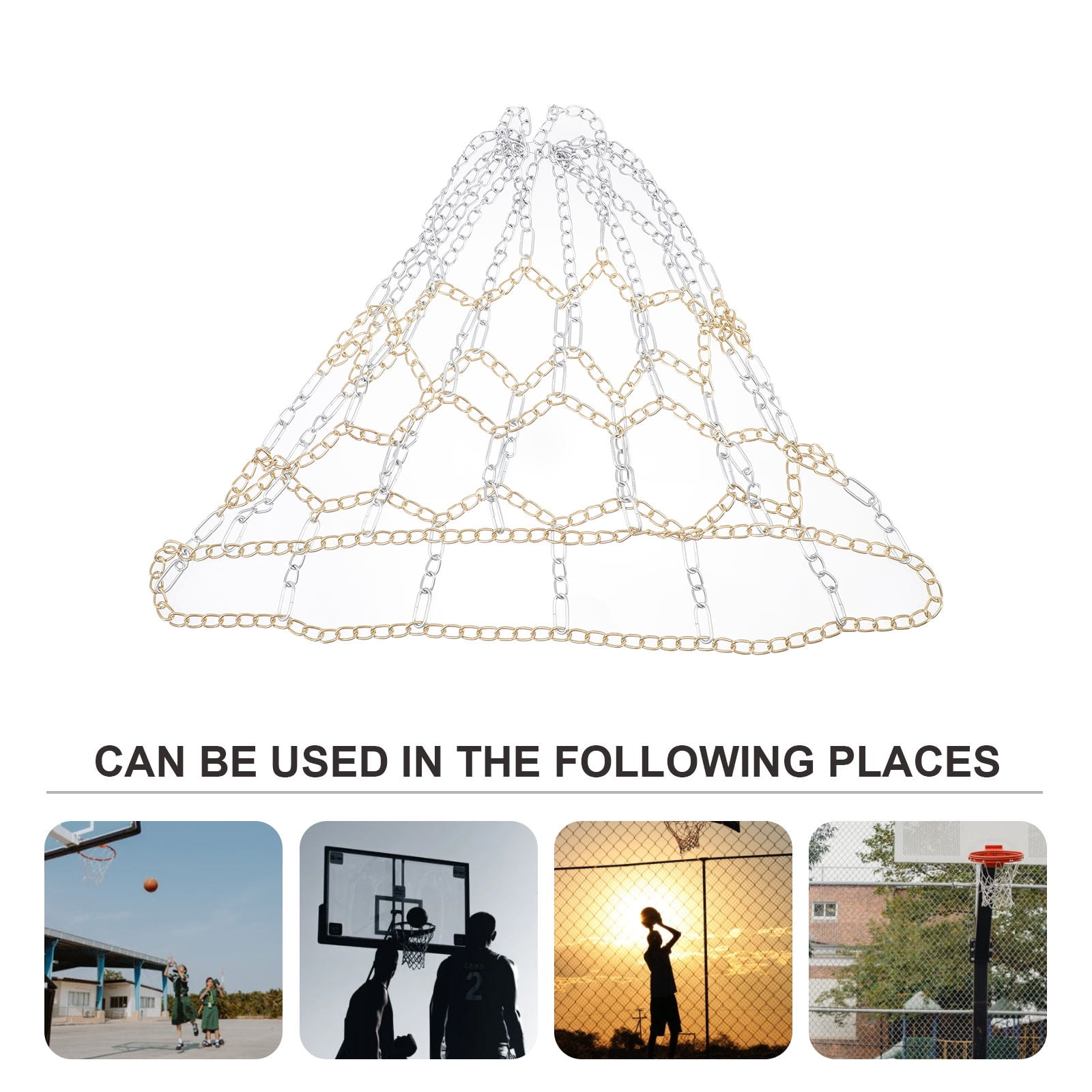 LULULION Tangle-Resistant Silver Iron Basketball Net for Parks and Campuses