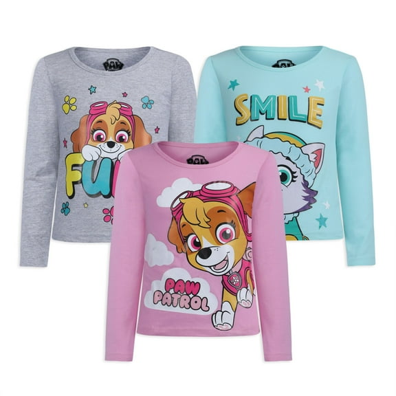 Nickelodeon Paw Patrol Skye and Everest Girls 3 Pack Long Sleeve Sleeve T-Shirts for Toddlers